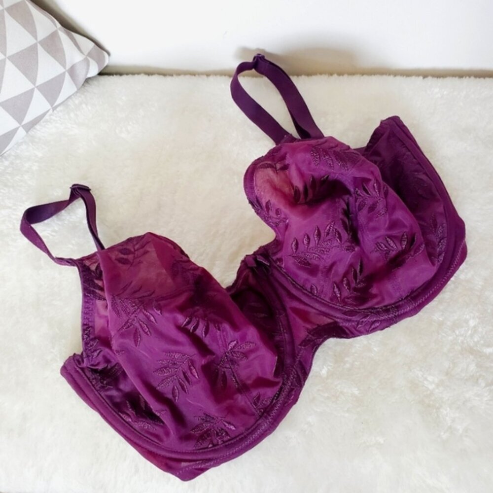 Panache Paris Purple Embroidered Lace Full Coverage Unlined Bra 32G